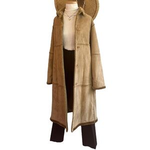 Vintage 90s Centigrade Faux Suede Tan Long Coat